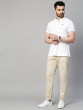 Genips Men's Cream Cotton Stretch Caribbean Slim Fit Solid Trousers